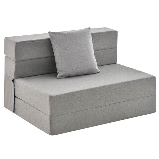 6 Inch Tri-fold Sofa Bed Folding Mattress with Pillow-Light Gray