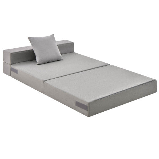 6 Inch Tri-fold Sofa Bed Folding Mattress with Pillow-Light Gray