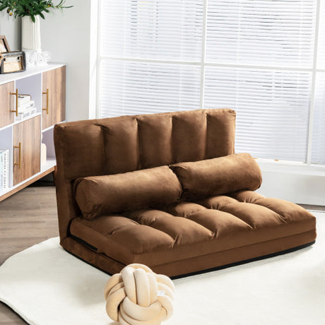 6-Position Foldable Floor Sofa Bed with Detachable Cloth Cover-Brown
