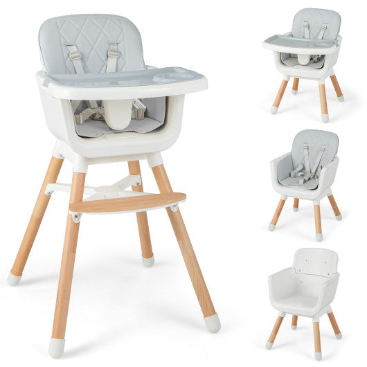 6-in-1 Convertible Baby High Chair with Adjustable Legs-Gray