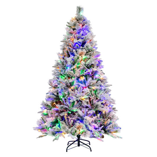 4.5/6/7 Feet Artificial Xmas Tree with Pine Needles and LED Lights-6 ft