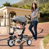 6-in-1 Detachable Kids Baby Stroller Tricycle with Canopy and Safety Harness-Gray