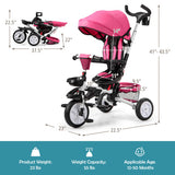 6-in-1 Detachable Kids Baby Stroller Tricycle with Canopy and Safety Harness-Pink