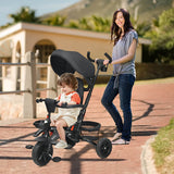 6-in-1 Detachable Kids Baby Stroller Tricycle with Canopy and Safety Harness-Black