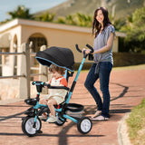 6-in-1 Detachable Kids Baby Stroller Tricycle with Canopy and Safety Harness-Blue