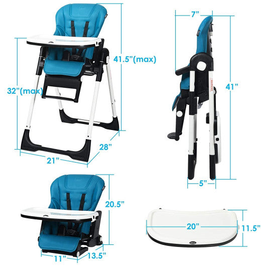 4-in-1 High Chair–Booster Seat with Adjustable Height and Recline-Navy