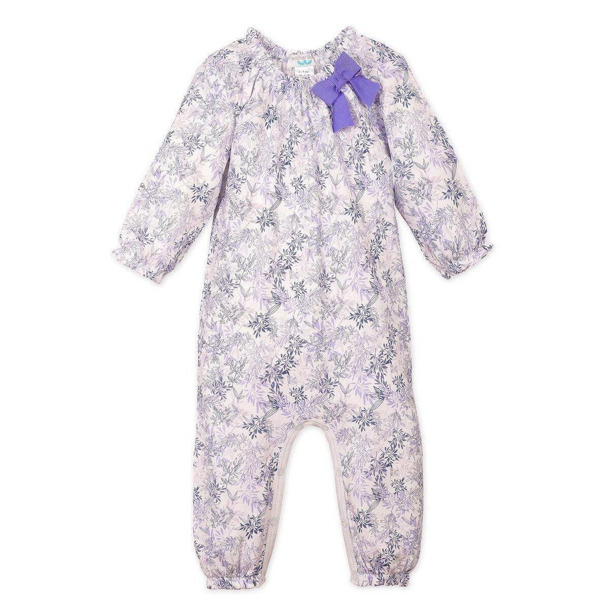 Bow Romper - Charlotte - Violet on White  100% Pima Cotton by Feather Baby