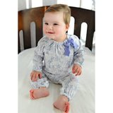 Bow Romper - Charlotte - Violet on White  100% Pima Cotton by Feather Baby