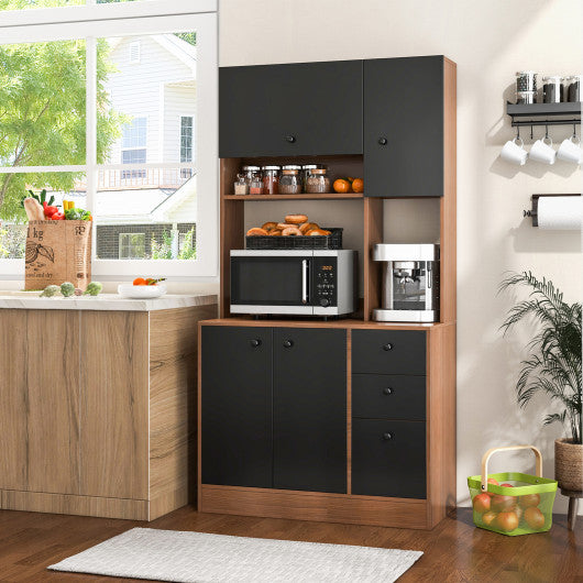 71 Inch Kitchen Pantry with 3 Storage Cabinet and 3 Deep Drawers-Walnut