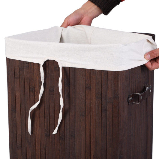Rectangle Bamboo Hamper Laundry Basket Washing Cloth Bin Storage Bag Lid 3 color-Brown