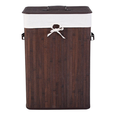 Rectangle Bamboo Hamper Laundry Basket Washing Cloth Bin Storage Bag Lid 3 color-Brown