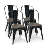 18 Inch Height Set of 4 Stackable Style Metal Wood Dining Chair-Black