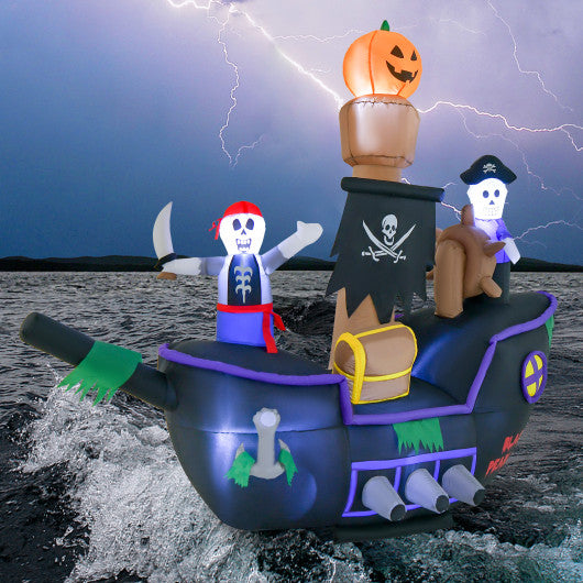 7 Feet Long Halloween Inflatable Pirate Ship with LED Lights Blower