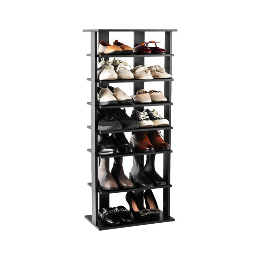 7-Tier Dual Shoe Rack Free Standing Shelves Storage Shelves Concise-Black - 18 x 10.5 x 43.5