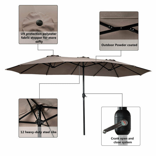 15 Feet Double-Sided Outdoor Patio Umbrella with Crank without Base-Tan