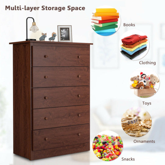 Functional Storage Organized Dresser with 5 Drawer-Brown