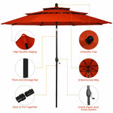 10ft 3 Tier Patio Umbrella Aluminum Sunshade Shelter Double Vented without Base-Red