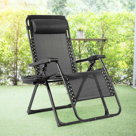 Oversize Lounge Chair with Cup Holder of Heavy Duty for outdoor-Black