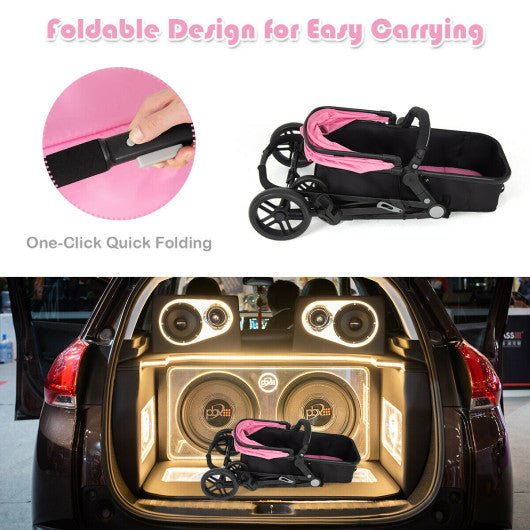 2-in-1 Foldable Pushchair Newborn Infant Baby Stroller-Pink