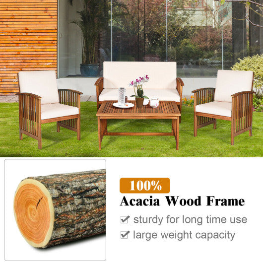 4 Pieces Patio Solid Wood Furniture Set-Beige