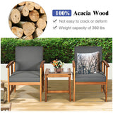 3PC Solid Wood Outdoor Patio Sofa Furniture Set-Gray