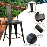 Set of 4 Industrial Metal Counter Stool Dining Chairs with Removable Backrests-Gun