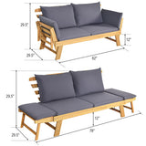 Patio Convertible Solid Wood Sofa with Cushion