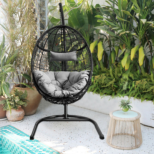 Hanging Cushioned Hammock Chair with Stand -Gray