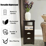 Set of 2 End Table Wooden with 2 Drawer & Shelf Bedside Table-Dark Brown