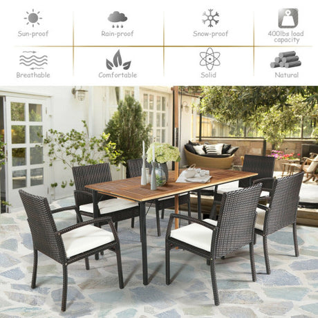 7PCS Patio Rattan Cushioned Dining Set with Umbrella Hole