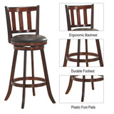 2 Pieces 360 Degree Swivel Wooden Counter Height Bar Stool Set with Cushioned Seat-31 inches