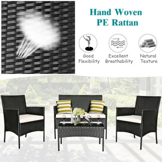 4 Pcs Patio Rattan Cushioned Sofa Furniture Set