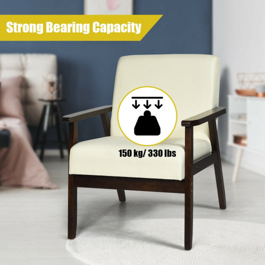 Solid Rubber Wood Fabric Accent Armchair-Beige