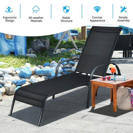 Adjustable Patio Chaise Folding Lounge Chair with Backrest-Black