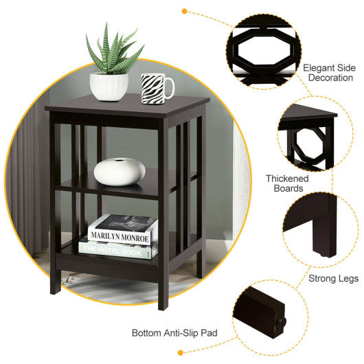 3-tier Nightstand Sofa Side End Accent Table-Coffee