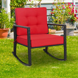 Patio Rattan Rocker Outdoor Glider Rocking Chair Cushion Lawn-Red