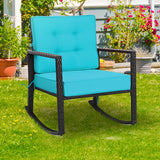 Patio Rattan Rocker Outdoor Glider Rocking Chair Cushion Lawn-Turquoise