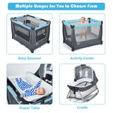 4-in-1 Convertible Portable Baby Play yard with Toys and Music Player-Blue