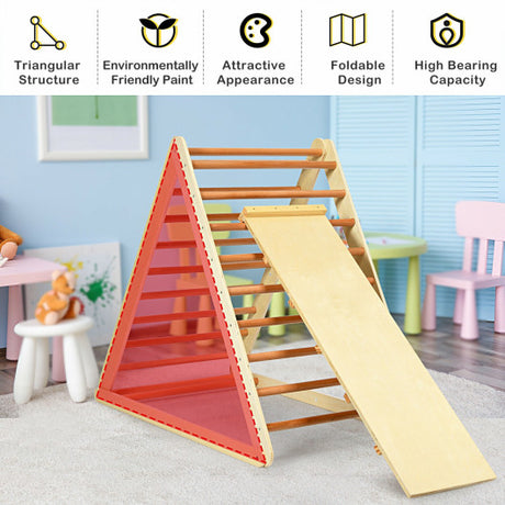 Foldable Wooden Climbing Triangle Indoor with Ladder for Toddler Baby-Natural