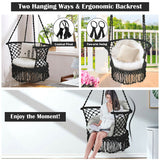 Hanging Hammock Chair with 330 Pounds Capacity and Cotton Rope Handwoven Tassels Design-Black