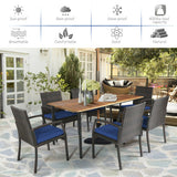 7Pcs Patio Rattan Cushioned Dining Set with Umbrella Hole-Navy