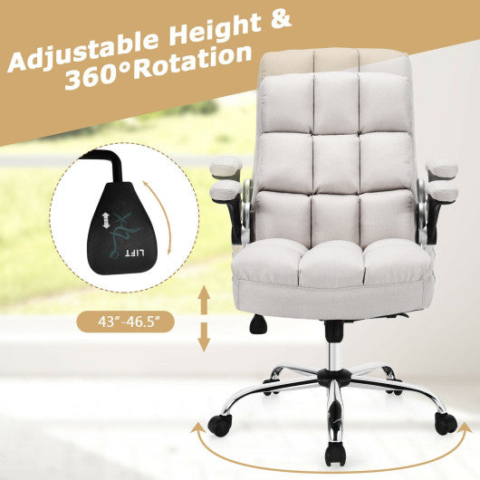 Adjustable Swivel Office Chair with High Back and Flip-up Arm for Home and Office-Beige