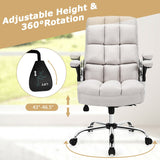 Adjustable Swivel Office Chair with High Back and Flip-up Arm for Home and Office-Beige