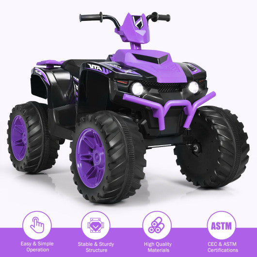 12V Kids Electric 4-Wheeler ATV Quad Ride On Car with LED Light-Purple