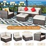 6 Pcs Patio Rattan Furniture Set with Sectional Cushion-White