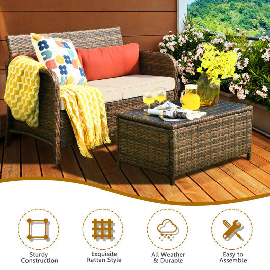 2 Pieces Cushioned Patio Rattan Furniture Set