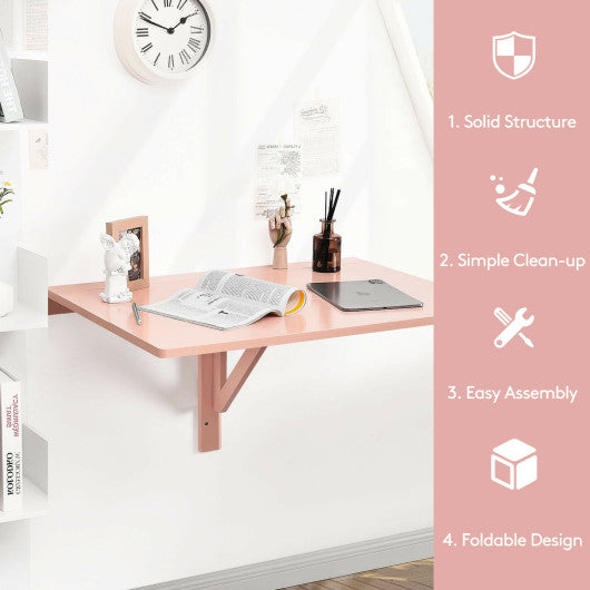 31.5 x 23.5 Inch Wall Mounted Folding Table for Small Spaces-Pink