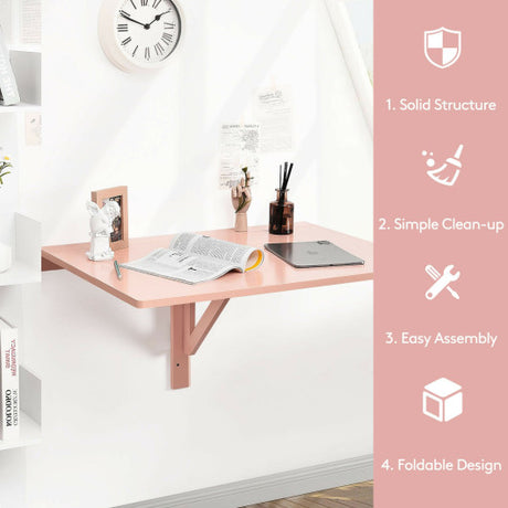 31.5 x 23.5 Inch Wall Mounted Folding Table for Small Spaces-Pink