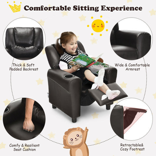 Children PU Leather Recliner Chair with Front Footrest-Brown