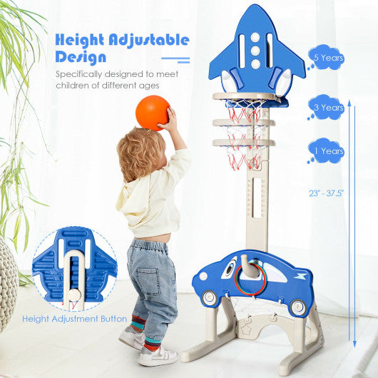 3-in-1 Basketball Hoop for Kids Adjustable Height Playset with Balls-Blue